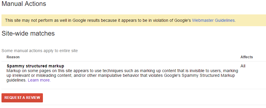 search console manual actions warning