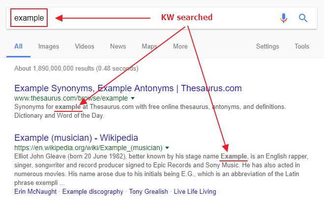 meta description SERP example