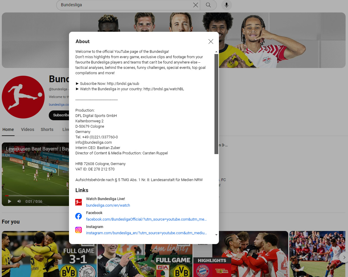 Bundesliga - attractive cool YouTube channel descriptions
