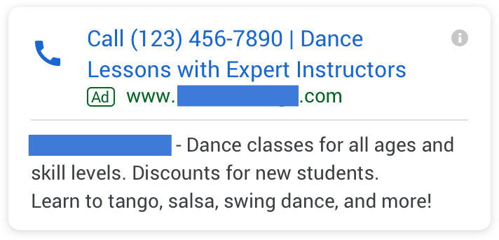 Google Call Ad Example