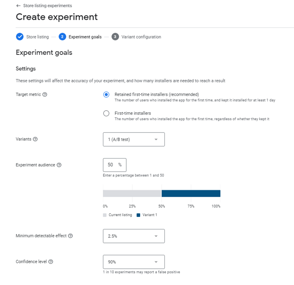 Google Play Store Listing Experiment Goals