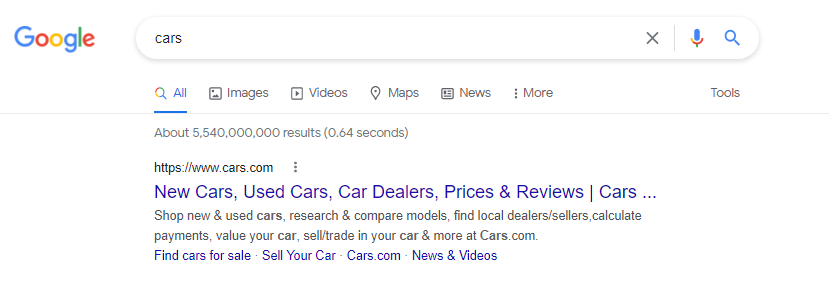 Google search results for "Cars"
