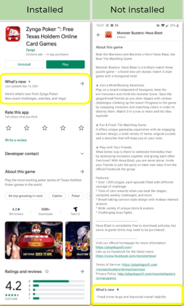 What's New Section on Google Play