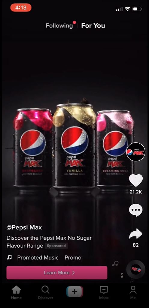 pepsi max tiktok brand takeover example