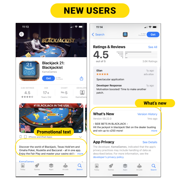 New users - promotional text & What's New section