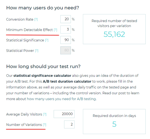 Google Play Store Listing Experiments - sample size calculator