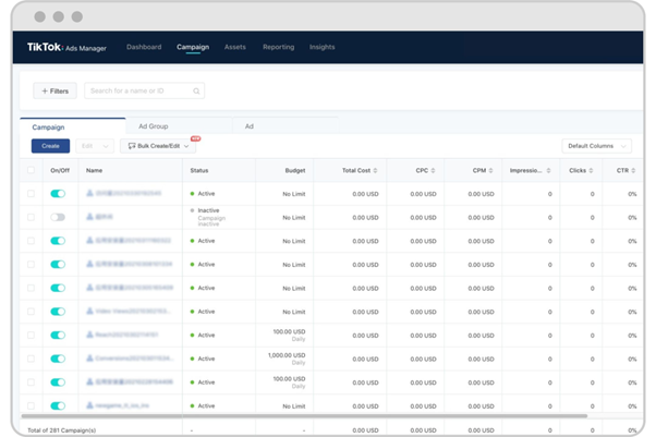 TikTok Ad Manager UI